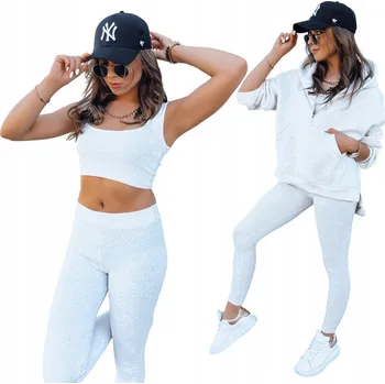 Podprsenka Dámská souprava 3-dílná tepláková mikina legíny top šedá AY0937