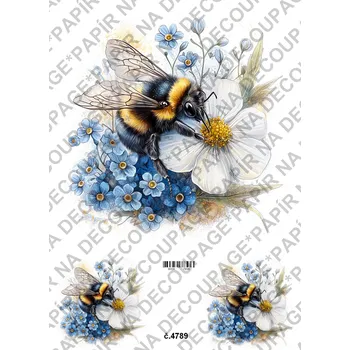 Výtvarný papír Rýžový a soft papír na decoupage - Včelka na květině - KB4789 Materiál: Soft, Rozměr: A4