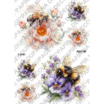 Výtvarný papír Rýžový a soft papír na decoupage - Včelka na květině - KB4781 Materiál: Soft, Rozměr: A4