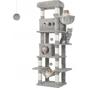 Škrabadlo Pro Kočky Šplhací Věž 170 cm s Houpací Sítí Šedé