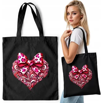 Černá bavlněná nákupní taška – MAŠLIČKY SRDCE RŮŽOVÁ MAŠLE