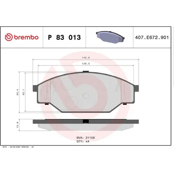 Brzdová destička Sada brzdových destiček, kotoučová brzda BREMBO P 83 013