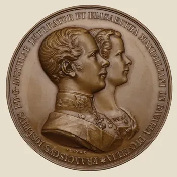 František Josef I. – bronzová medaile, svatba s Alžbětou Bavorskou 1854