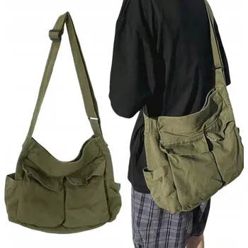 Plátěná taška přes rameno zelená vojenská 12 l sportovní