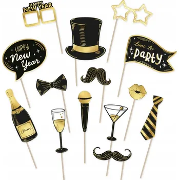 Party dekorace Rekvizity na focení na Silvestra, Nový Rok, party fotobudka, 14 kusů