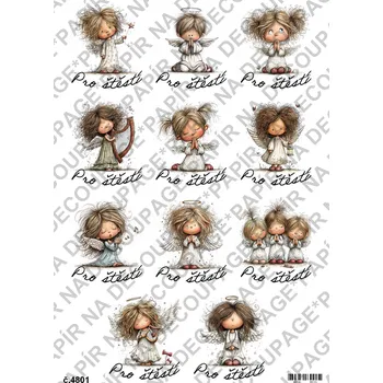 Výtvarný papír Rýžový papír, soft papír na decoupage - Andílek s textem - KB4801 Materiál: Soft, Rozměr: A4