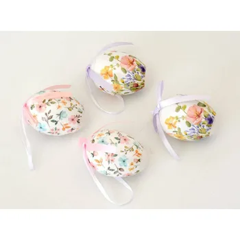 Velikonoční dekorace Vajíčko plastové s kytičkami a mašličkou - motiv A2