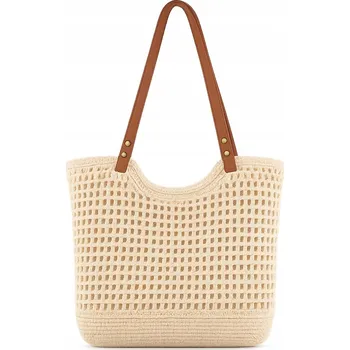 SLÁMĚNÁ TAŠKA BOHO A4 VELKÁ NA PLÁŽ NÁKUPY LÉTO KARAMELOVÁ BÉŽOVÁ