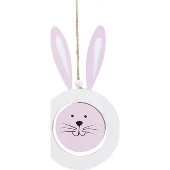 Velikonoční dekorace Závěs dřevo zajíc 17,5x10cm růžový
