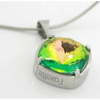 Přívěsek Foxette Ocelový přívěsek Čtverec s Krystalem - Zelená JF_0387