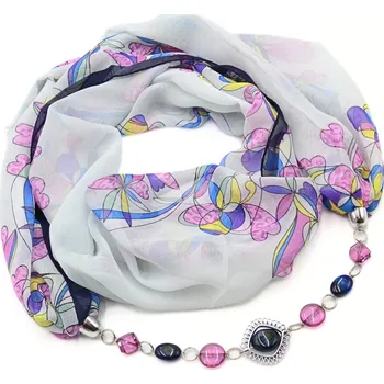 Šála Magotex Šála s bižuterií Extravagant - bílo-fialová s potiskem