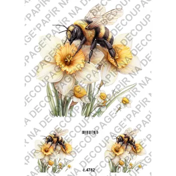 Výtvarný papír Rýžový a soft papír na decoupage - Včelka na květině - KB4782 Materiál: Soft, Rozměr: A4