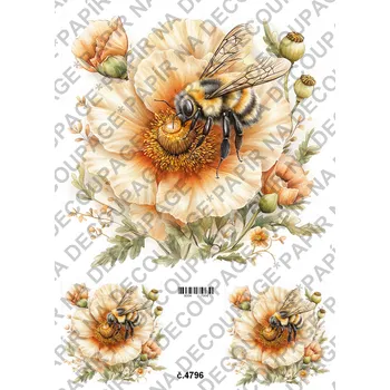 Výtvarný papír Rýžový a soft papír na decoupage - Včelka na květině - KB4796 Materiál: Soft, Rozměr: A4