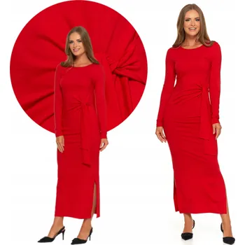 Dámské šaty ŠATY dámské MIDI s rozparkem MORAJ ELEGANTNÍ KLASICKÉ ČERVENÉ XL