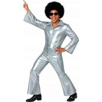 Karnevalový kostým KOSTÝM PÁNSKÝ DISCO STŘÍBRNÝ LESKLÝ TANČÍK MAŠKARNÍ KARNEVAL L