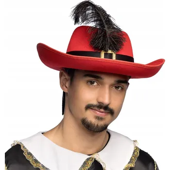 Pokrývka hlavy Červený mušketýrský klobouk s peřím
