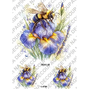 Umělecký papír Rýžový a soft papír na decoupage - Včelka na květině - KB4786 Materiál: Soft, Rozměr: A4