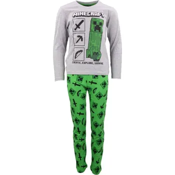Chlapecké pyžamo Fashion UK Chlapecké pyžamo MINECRAFT dlouhé šedo-zelené Potištěné nohavice, Velikost: 140 140