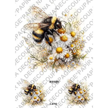 Umělecký papír Rýžový a soft papír na decoupage - Včelka na květině - KB4792 Materiál: Soft, Rozměr: A4