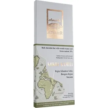 Čokoláda Hořká čokoláda Kokoa Kamili s wasabi sezamovými semínky AtelieR 70 % 50g