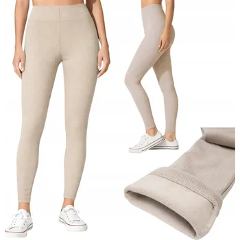 Dámské legíny Béžové zateplené legíny s žebrováním a vysokým pasem S/M Captain Mike