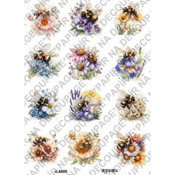 Výtvarný papír Rýžový papír, soft papír na decoupage - Včelka na květině - KB4800 Materiál: Soft, Rozměr: A4