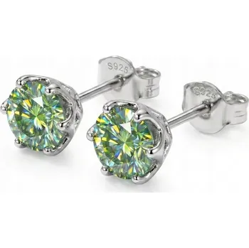 Náušnice Diamantové Náušnice s moissanitem, zelenomodrý moissanit, Stříbro 2x 0,5 karátu