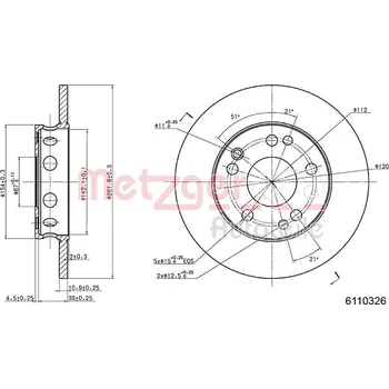 Brzdový systém Brzdový kotouč METZGER 6110326