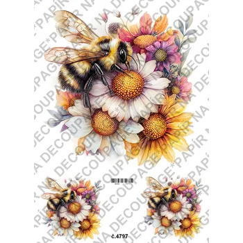 Výtvarný papír Rýžový a soft papír na decoupage - Včelka na květině - KB4797 Materiál: Soft, Rozměr: A4