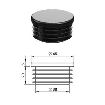 Zábradlí Vnitřní krytka kulatá ø 48,3 mm, plastová, černá