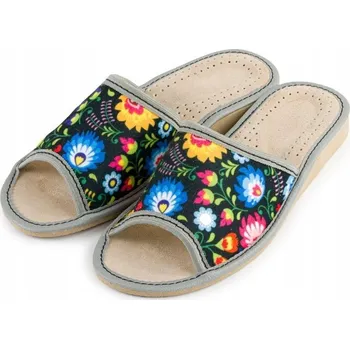 Dámská obuv Dámské Pantofle , pantofle Highlander, motiv Łowicki, přírodní kůže, vel. 38