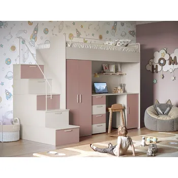 Dětská postel Nábytek PEGAS s.r.o. Patrová postel PARADISE 4S Kašmír Starorůžová mat