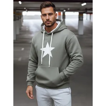 Pánská móda Dstreet Pánská mikina s kapucí a hvězdou BX5928 Barva: Khaki, Velikost: M