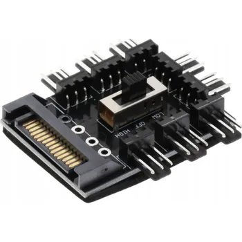 USB hub Adaptér SATA Fan Hub 1 až 8x 3pinový rozbočovač/rozšiřovač pro mining