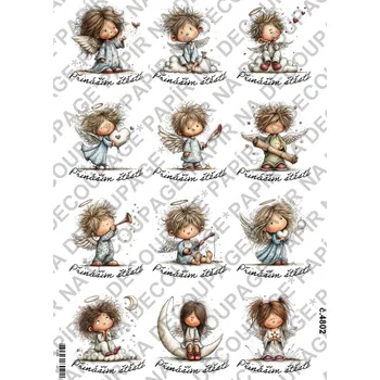 Umělecký papír Rýžový papír, soft papír na decoupage - Andílek s textem - KB4802 Materiál: Soft, Rozměr: A4