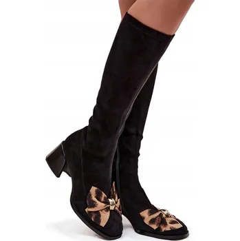 Dámské kozačky DÁMSKÉ KOZAČKY Z EKO SEMIŠE S OZDOBNOU MAŠLE NA ZIP, D&A JC52-828 ČERNÉ 37