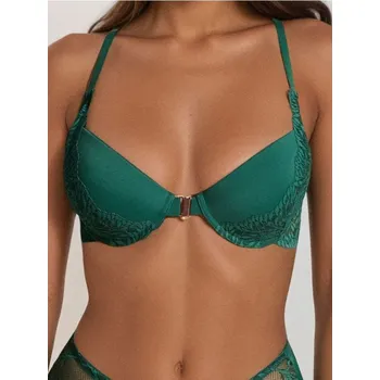 Dámské spodní prádlo Sinsay - Vyztužená podprsenka s ozdobnými zády - tmavě zelená - 020FA-79X - 020FA-79X-75C