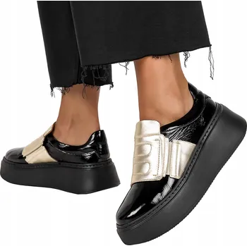 Dámské polobotky POLOBOTKY Dámské KOŽENÉ Černé Lakované Platforma VÝROBEK POLSKÝ vel. 39