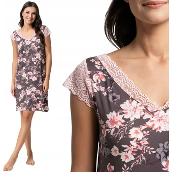 Dámská noční košile Viskózová přiléhavá Košile Noční Dámská s květinami a krajkou MORAJ S