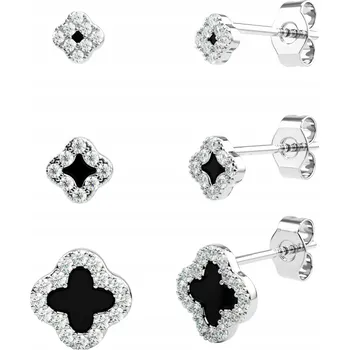 Náušnice Stříbrné náušnice čtyřlístky sada 3 párů | Zirkony | Klasická elegance