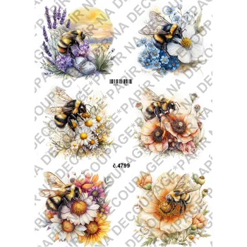 Výtvarný papír Rýžový papír, soft papír na decoupage - Včelka na květině - KB4799 Materiál: Soft, Rozměr: A4