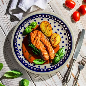 Talíř Keramický mělký obědový talíř Bolesławiec 27,5 cm - dek. 46