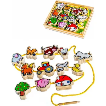 Dětské navlékací korálky _Ostatní 1_ DŘEVO Provlékačka zvířátka navlékací korálky set s doplňky *DŘEVĚNÉ HRAČKY* 00512013