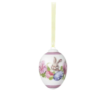 Velikonoční dekorace Rosenthal Velikonoční porcelánová závěsná dekorace vajíčko "Zajíček s tulipány", Ø 4,5 cm 02254-723946-27957
