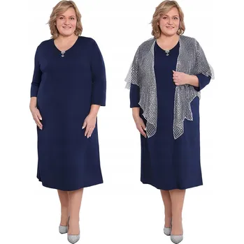 Dámské šaty Společenská tmavě modrá šaty s broží 60/62