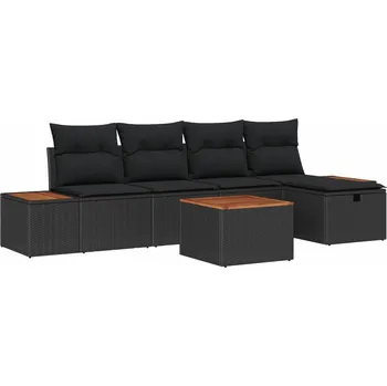 Zahradní sestava vidaXL Sada zahradních pohovek s polštářem 6 pcs Černá polyratan [3359625]