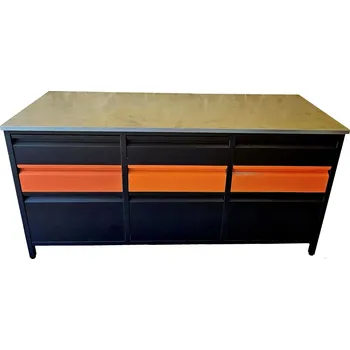 Dílenský stůl LAgrid s.r.o. Pracovní dílenský stůl / 9 zásuvek / 173x63x87-92 cm Pozinkovaný plech + OSB deska 22 mm Antracit + Oranžová RAL2004