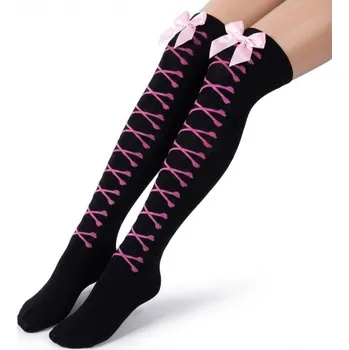 Karnevalový doplněk Punčochy dámské černé s mašlí a kostmi