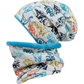 Čepice ESITO | Zimní čepice spadená Dinouši - tyrkysová / 42