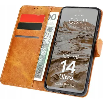 Pouzdro na mobilní telefon Flipové pouzdro Bizon pro Xiaomi 14 Ultra, hnědé